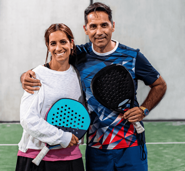 Couple enjoying playing the gift of padel together